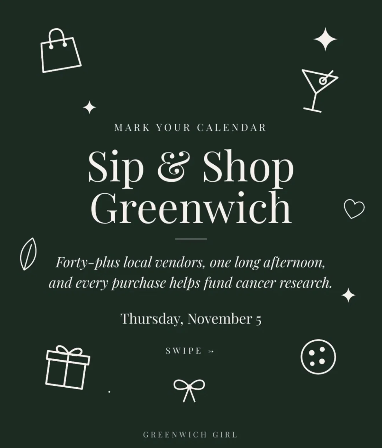 Sip & Shop Greenwich Returns November 5 — Shop 40+ Vendors and Fund Cancer Research